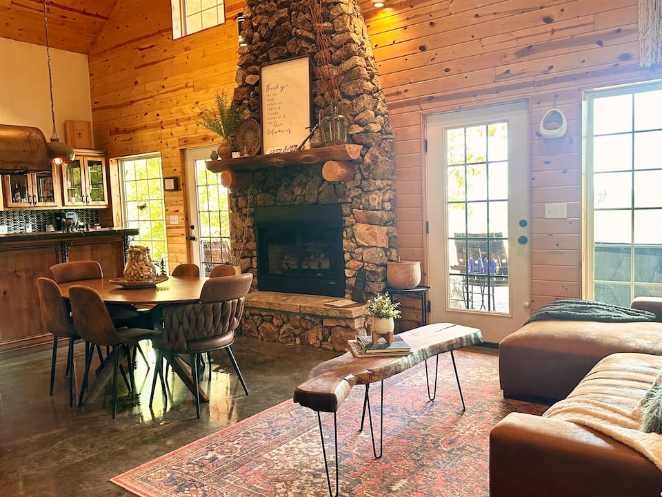 Warm wood interior at Hilltop Cabin